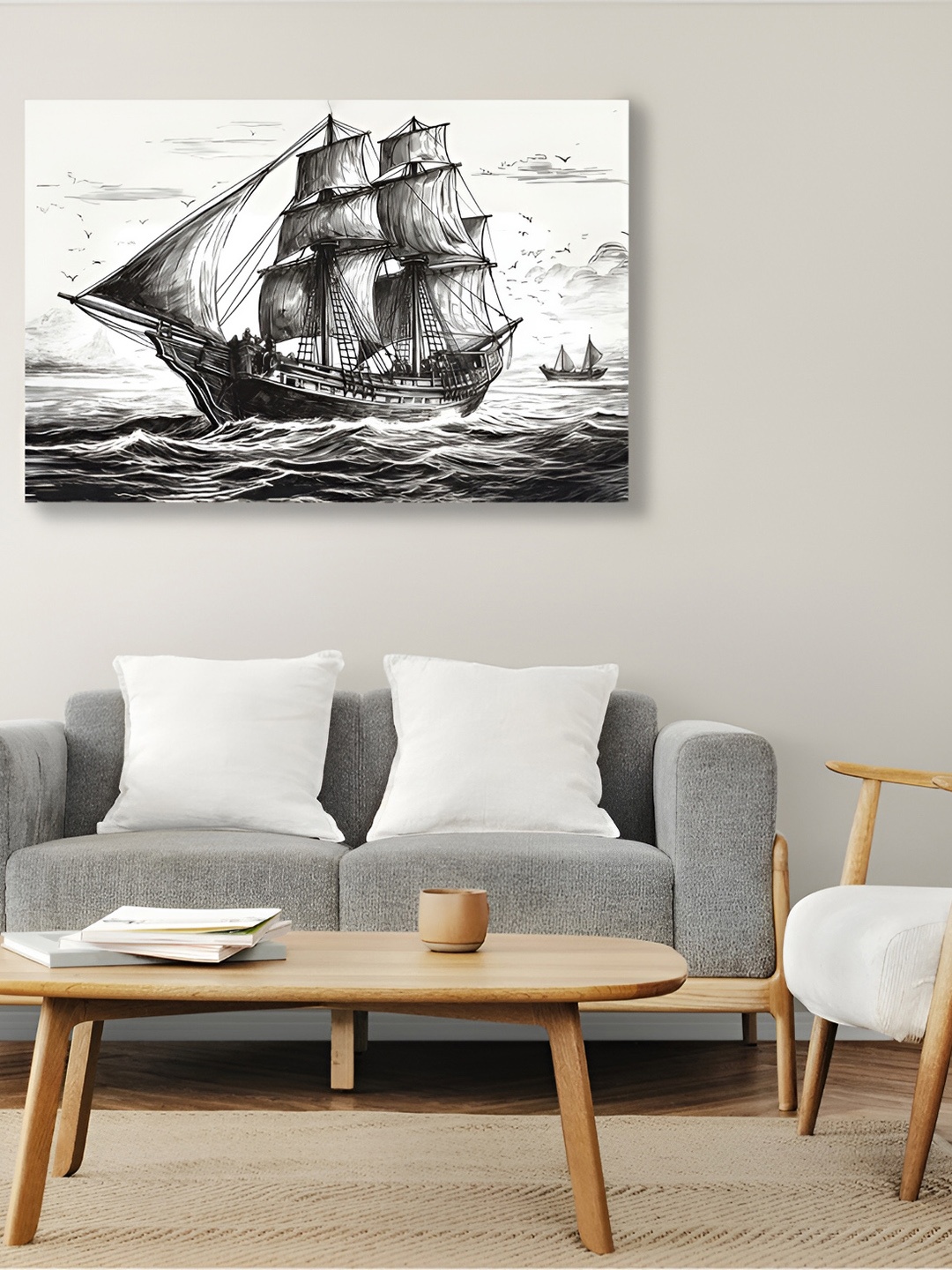 

CVANU White & Grey Canvas Painting Wall Art