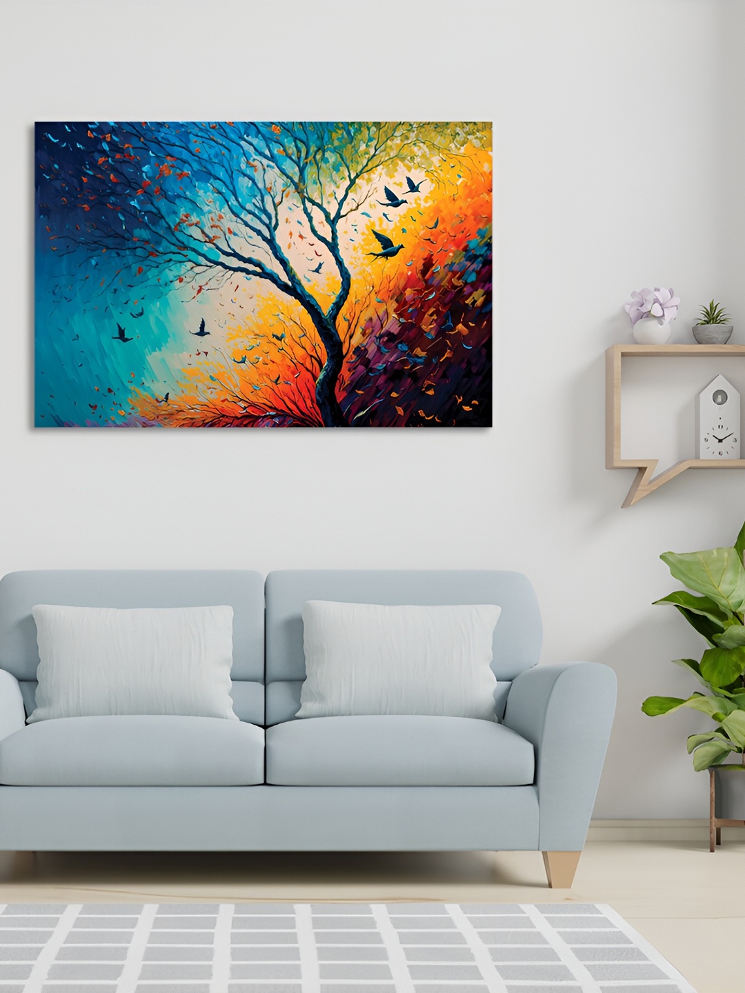 

CVANU Orange & Blue Unframed Canvas Painting Wall Art