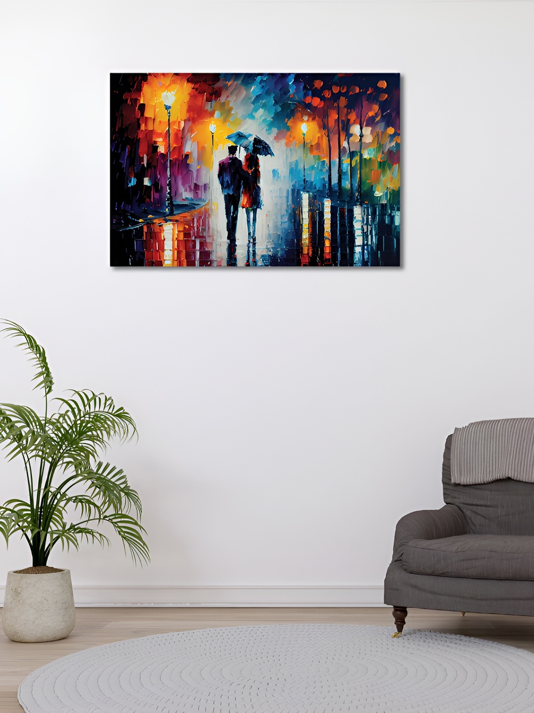 

CVANU Orange & Blue Unframed Canvas Painting Wall Art
