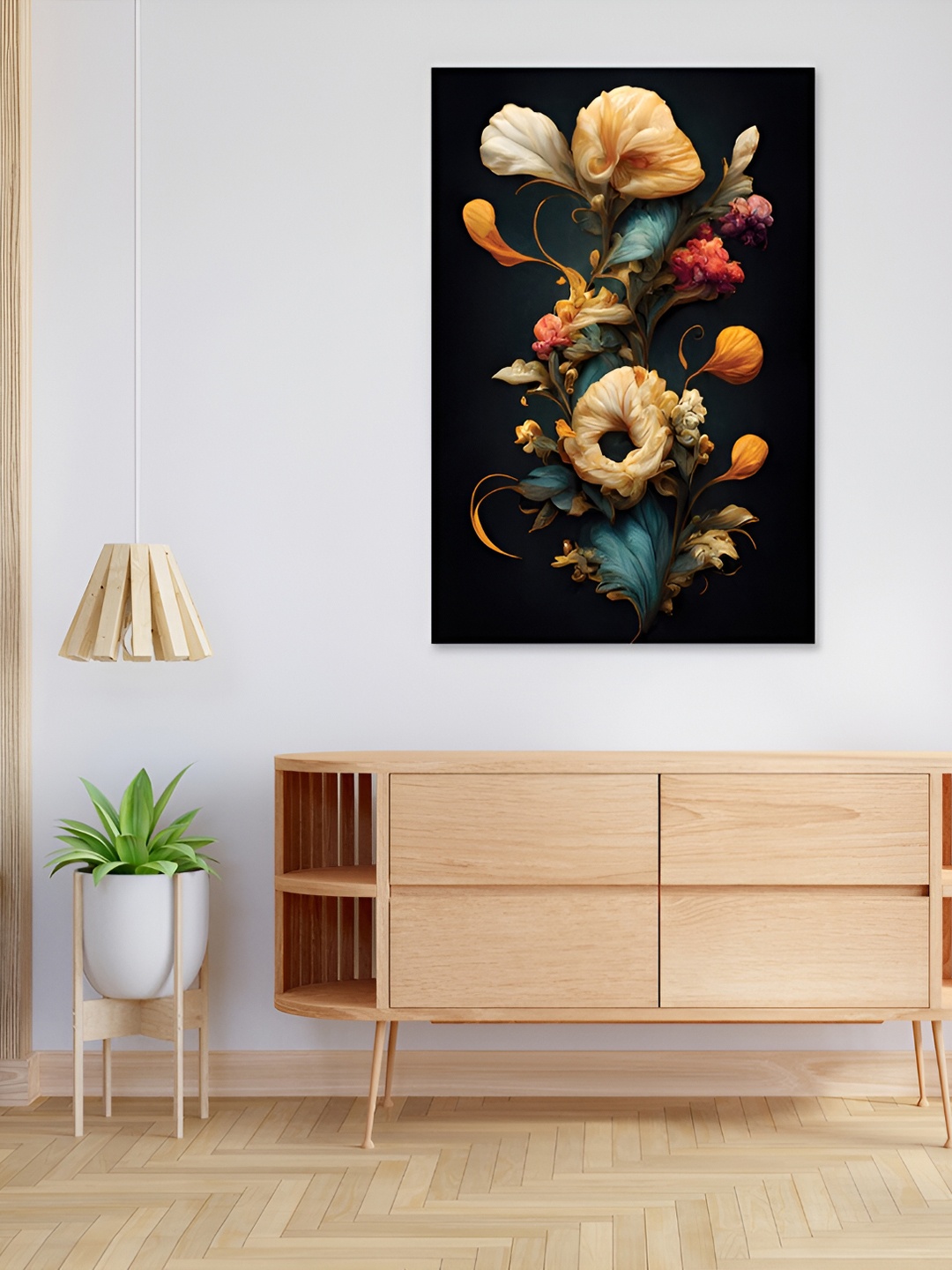 

CVANU Beige & Blue Unframed Canvas Painting Wall Art