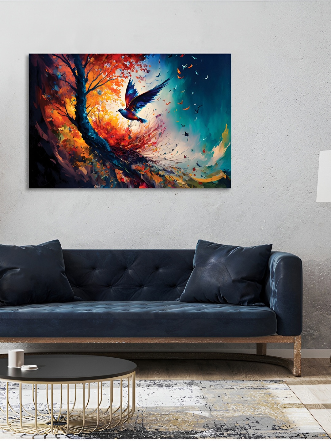 

CVANU Orange & Blue Unframed Canvas Painting Wall Art