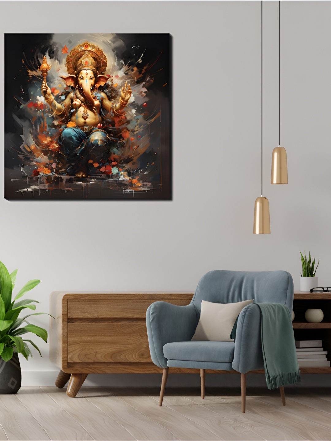 

CVANU Gold toned & Blue Canvas Religious Painting wall Art