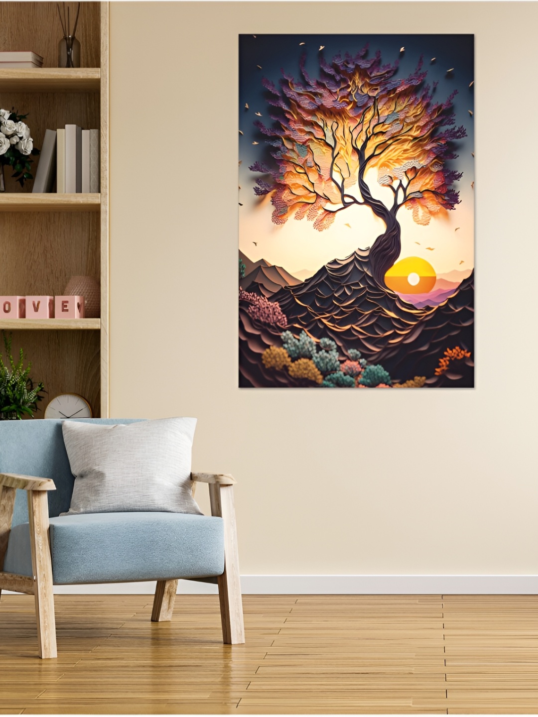

CVANU Orange & blue Unframed Canvas Painting Wall Art