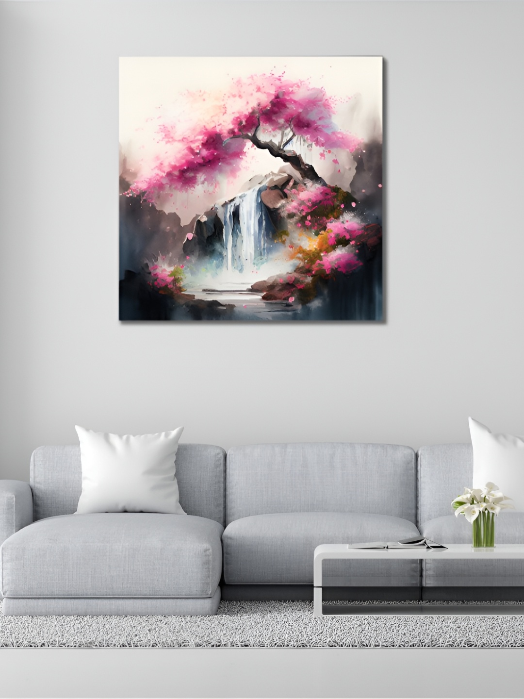 

CVANU Pink & White Canvas Painting Wall Art