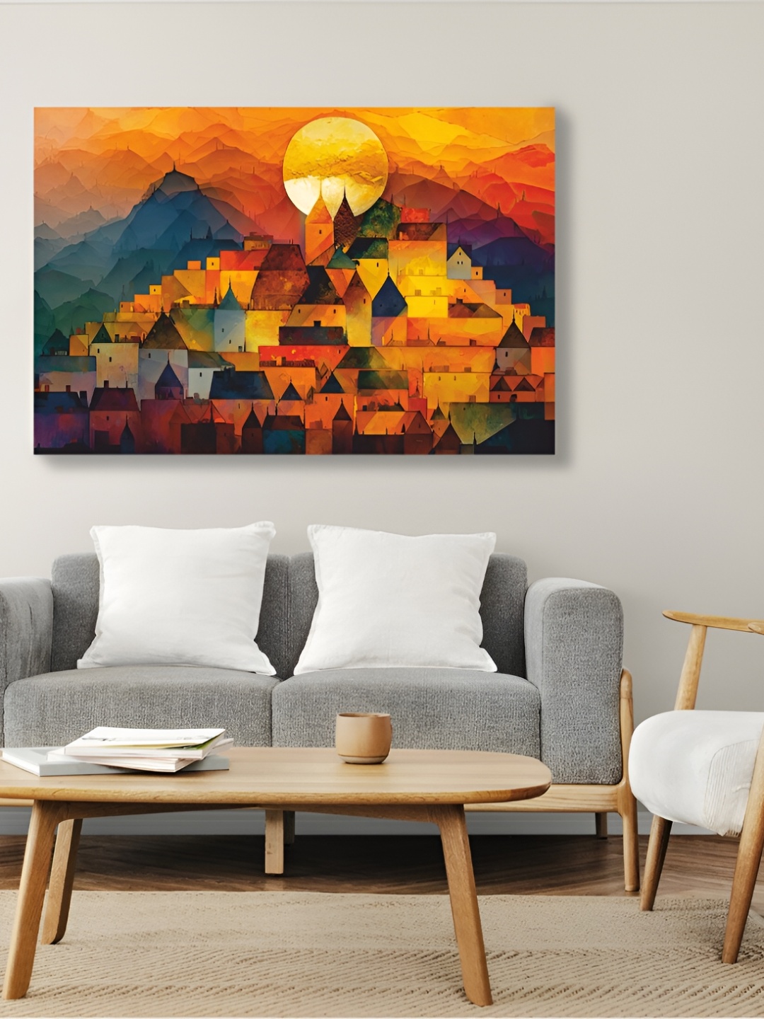 

CVANU Orange & Blue Canvas Painting Wall Art