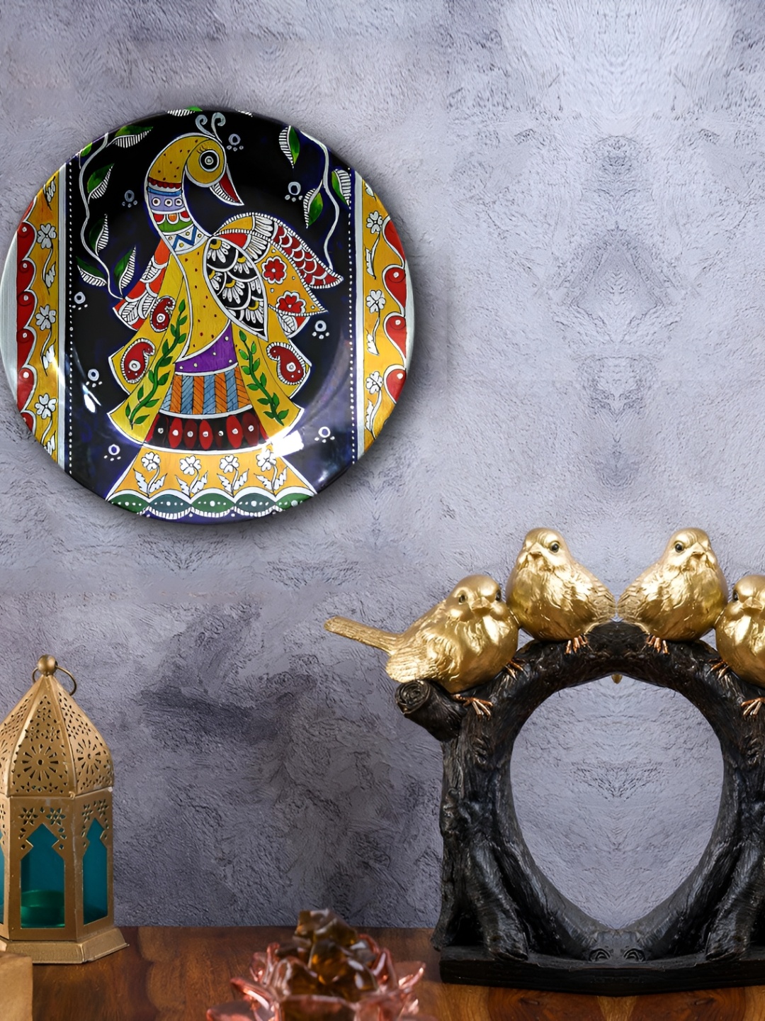 

JIKRAA Black & Yellow Madhubani Art Ceramic Wall Plate