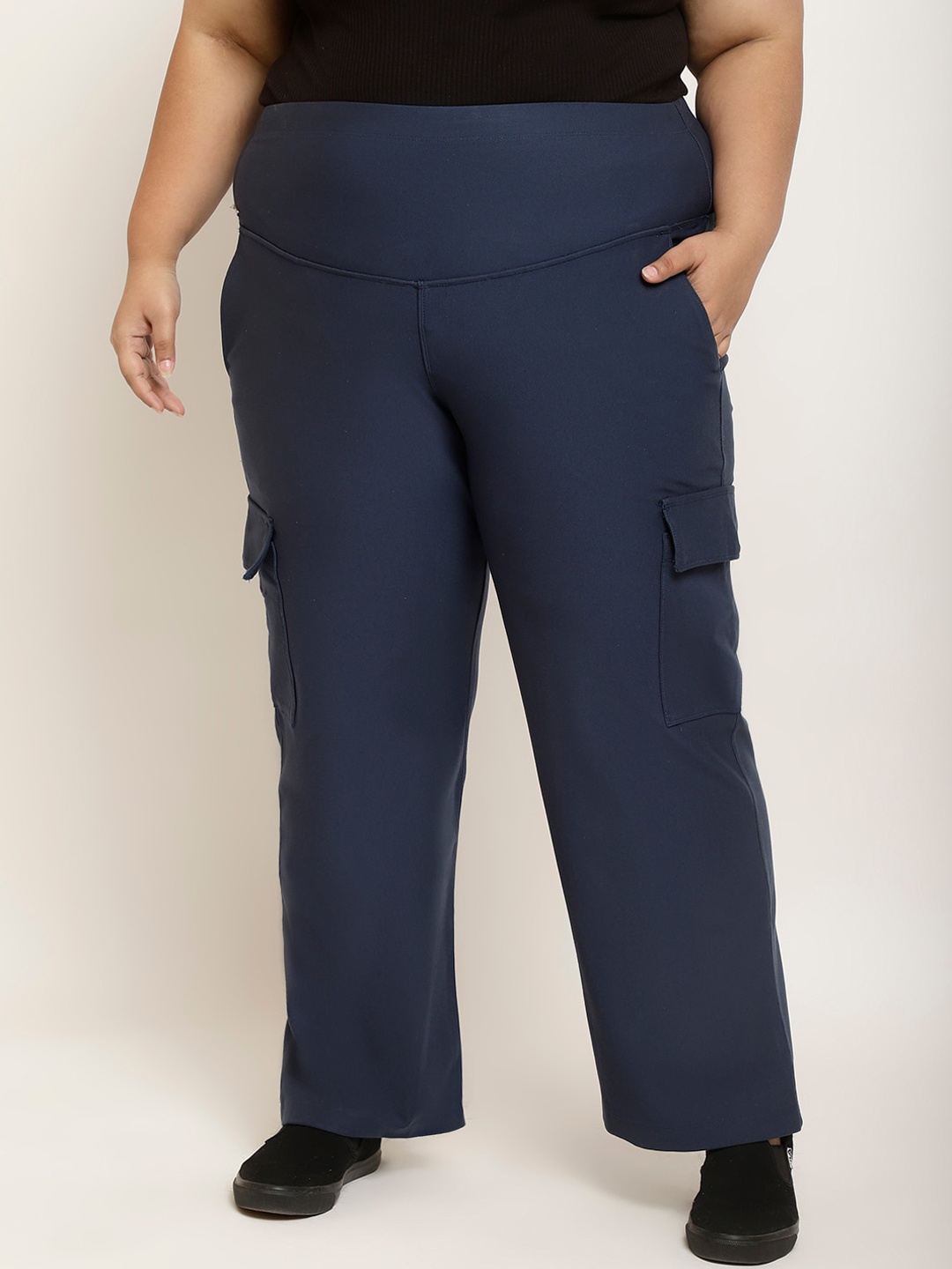 

Amydus Women Plus Size High-Rise Tummy Shaper Cargo Trousers, Blue