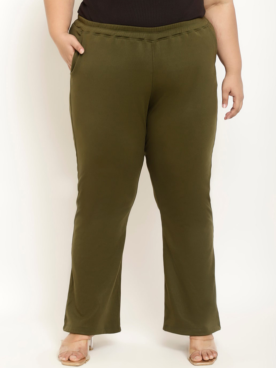 

Amydus Women Plus Size High-Rise Trousers, Olive