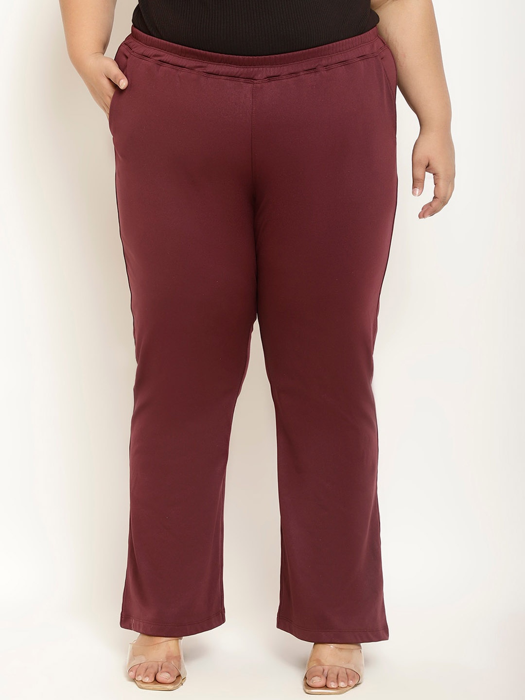 

Amydus Plus Size High-Rise Parallel Trousers, Maroon