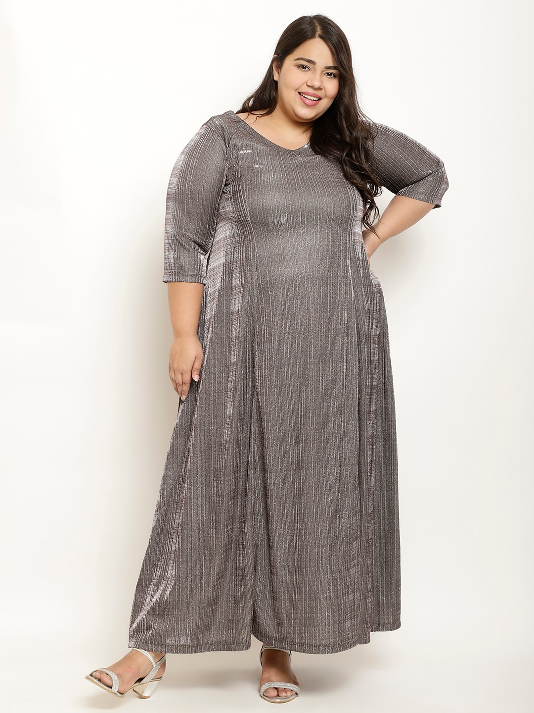 

Amydus Plus Size Embellished Fit & Flare Cotton Dress, Grey