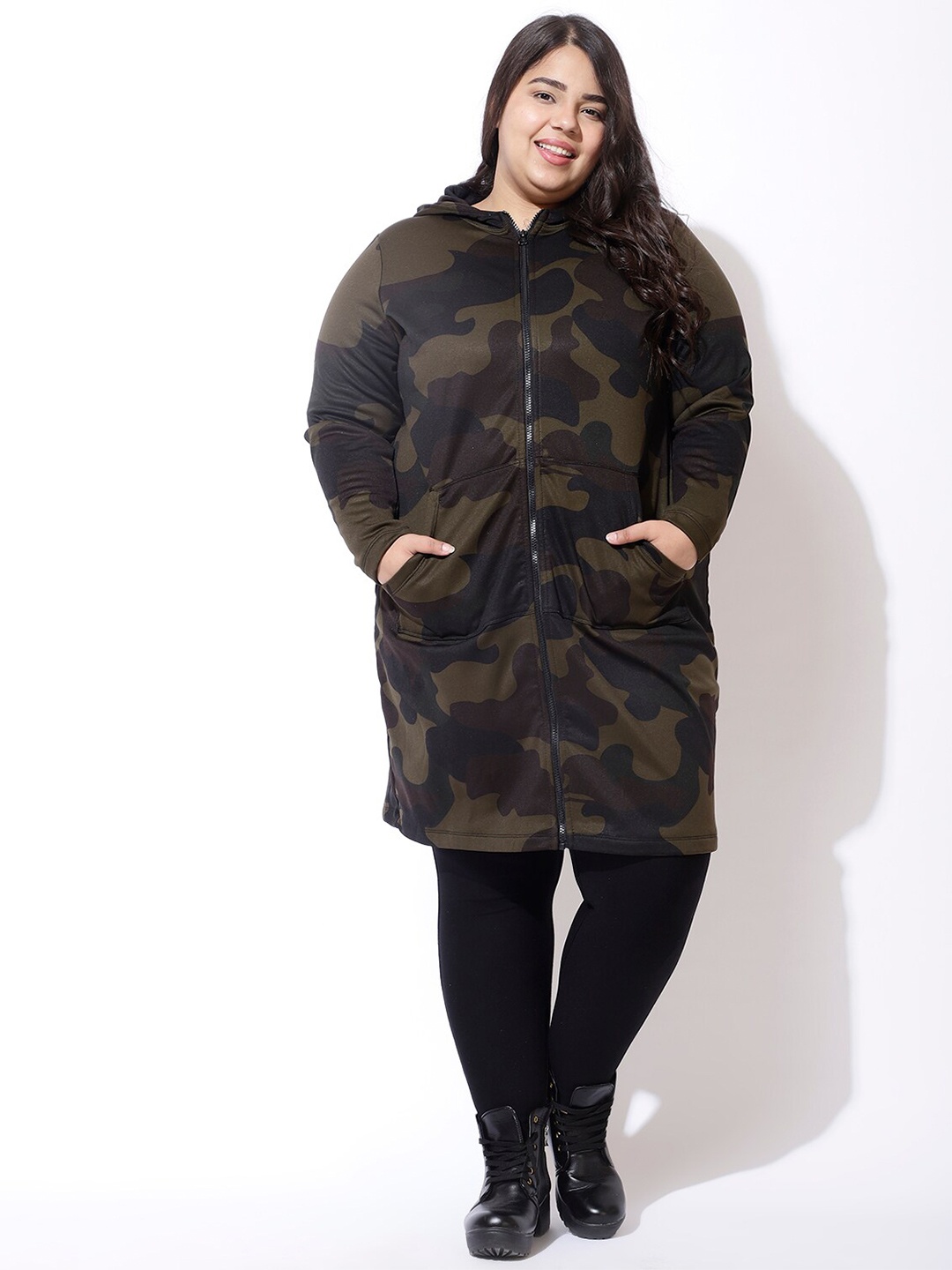 

Amydus Olive Green Print A-Line Midi Dress