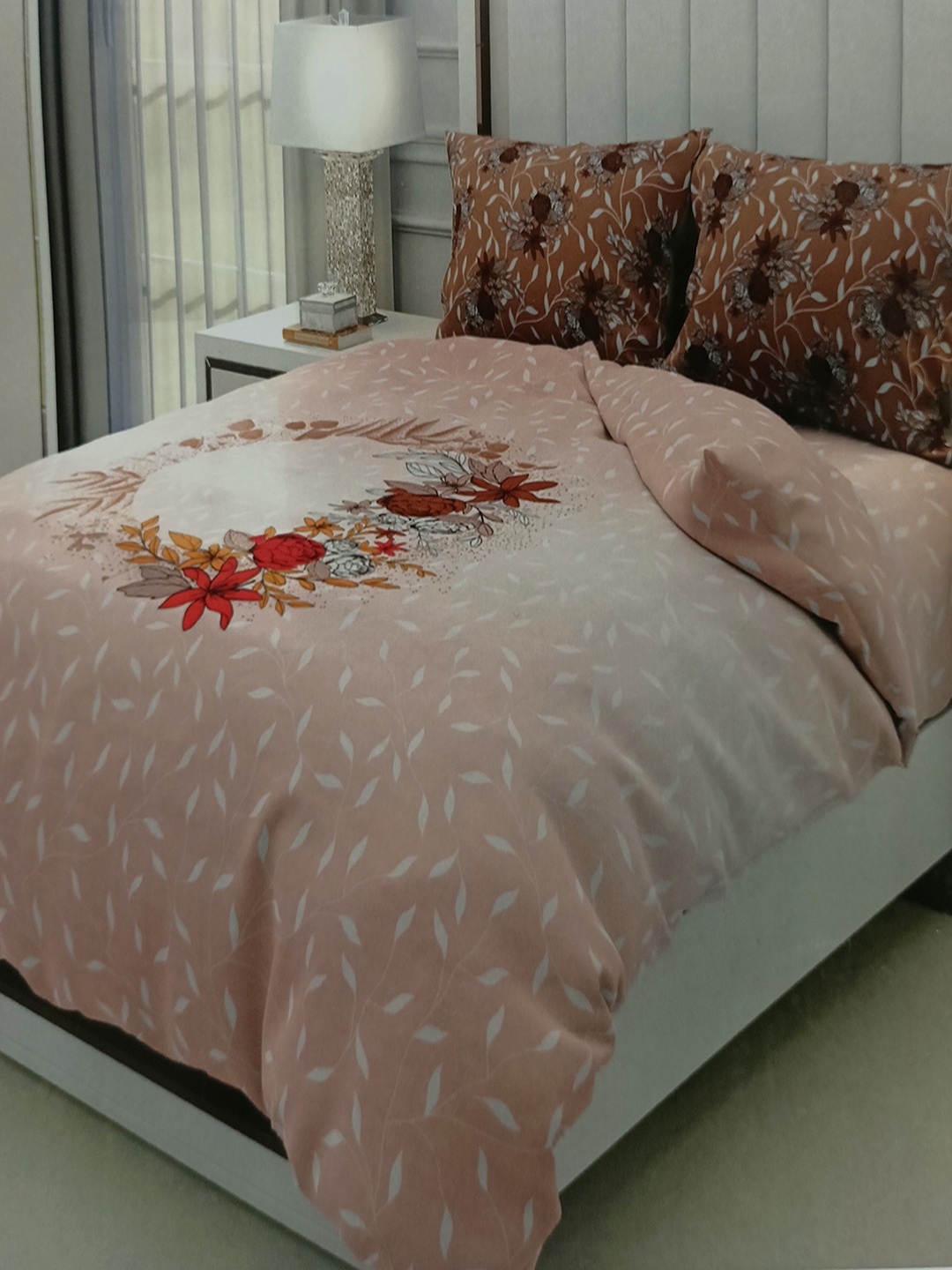 

Signature Pink & Red 4 Pieces Floral Printed Cotton Double Queen Bedding Set