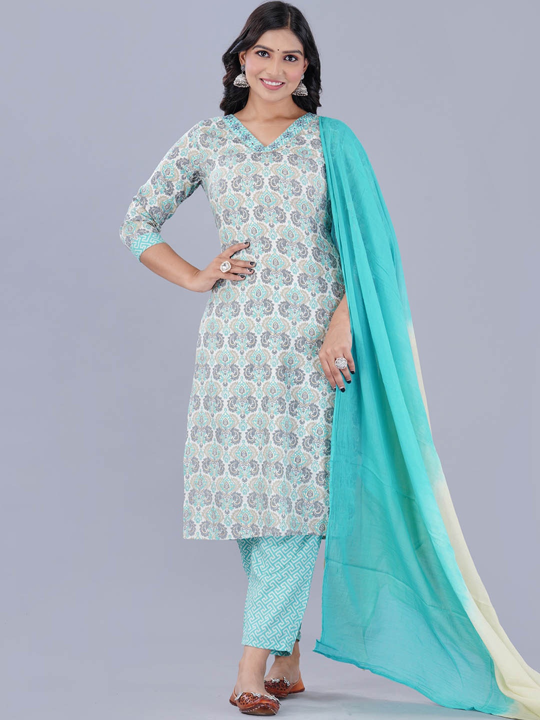 

KALINI Ethnic Motifs Printed Kurta With Pyjama & Dupatta, Blue