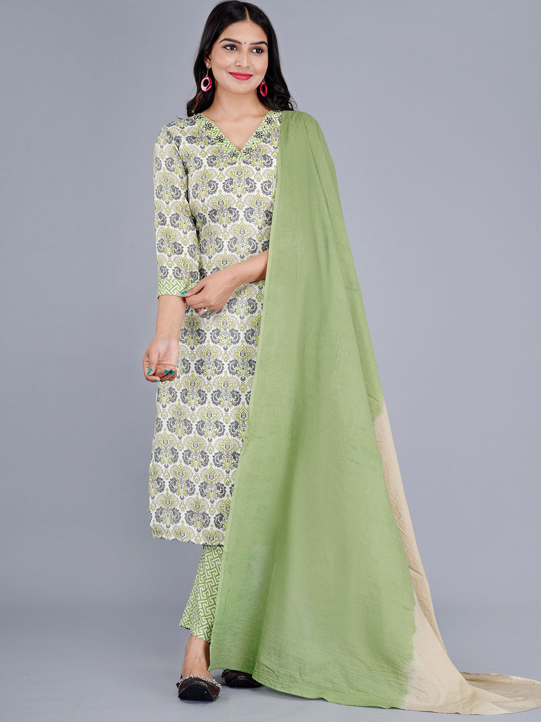 

KALINI Floral Printed Kurta With Trouser & Dupatta, Green