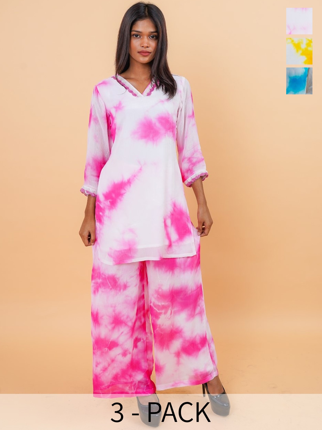 

HOUSE OF MIRA Women Pink Dyed Regular Kurta with Palazzos