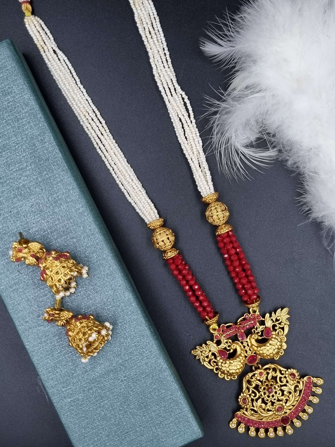 

Anouk Maroon Gold-Plated Kundan-Studded & Beaded Necklace & Earrings