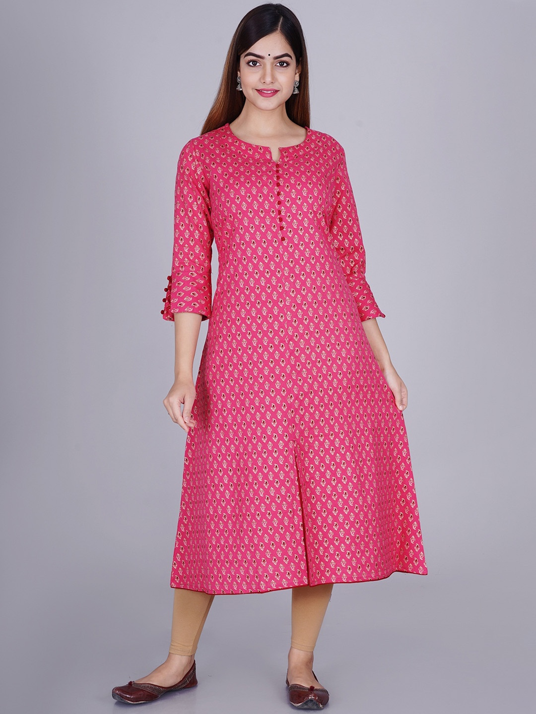 

SGRF Ethnic Motifs Printed A-Line Kurta, Pink