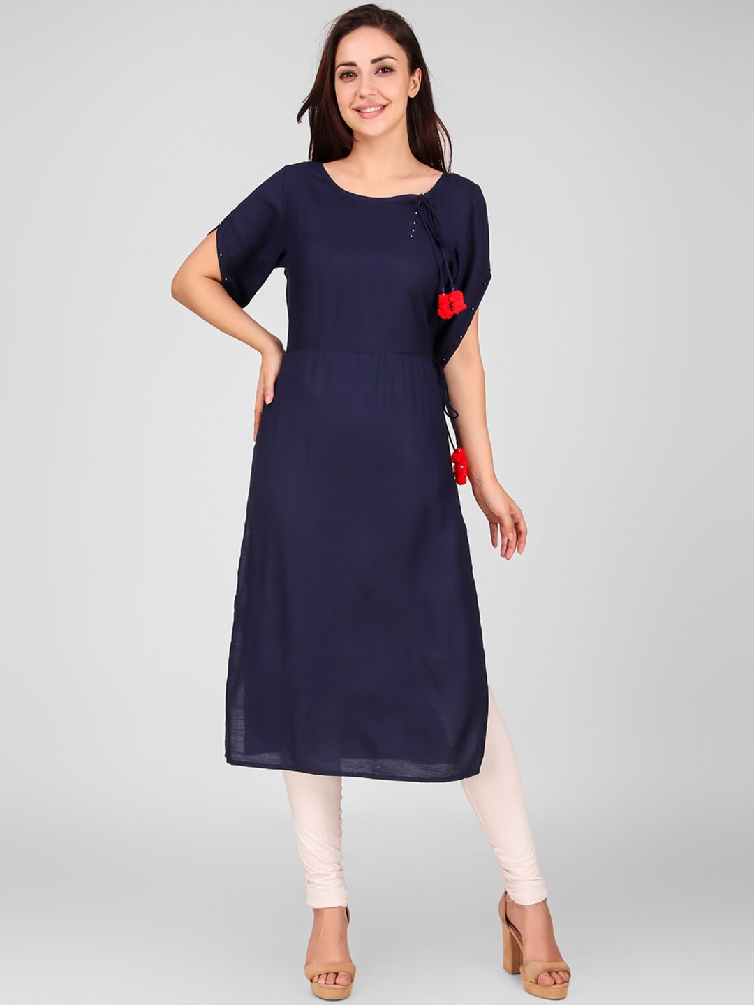 

SGRF Round Neck Straight Kurta, Navy blue