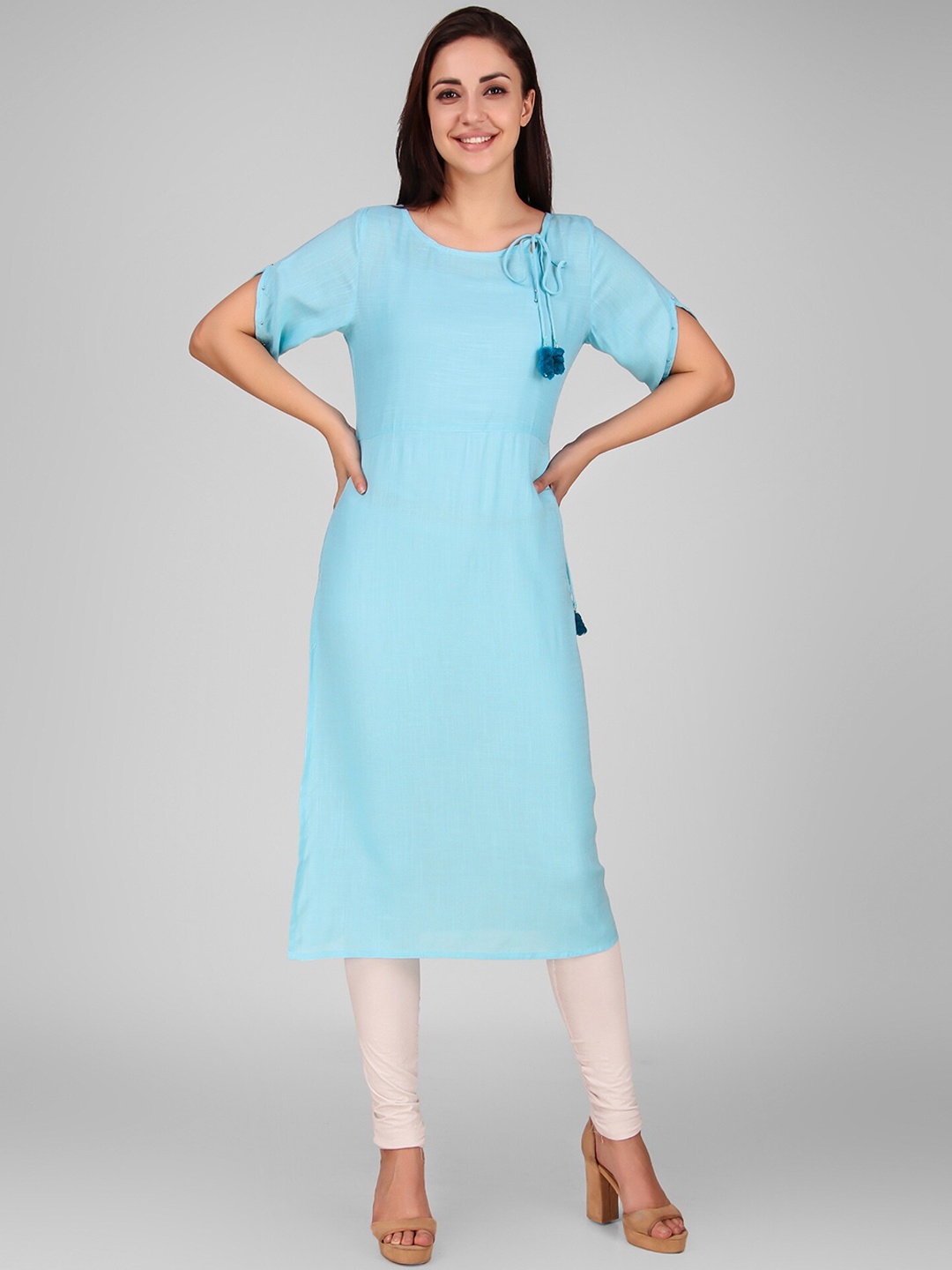

SGRF Round Neck Straight Kurta, Turquoise blue
