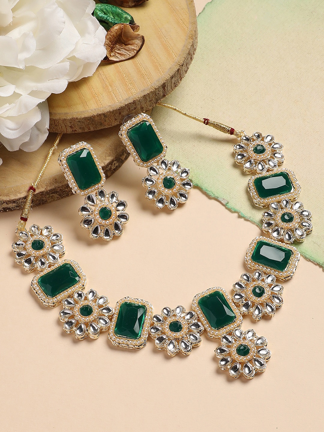 

Anouk Gold-Plated Stone-Studded & Pearl Beaded Jewellery Set