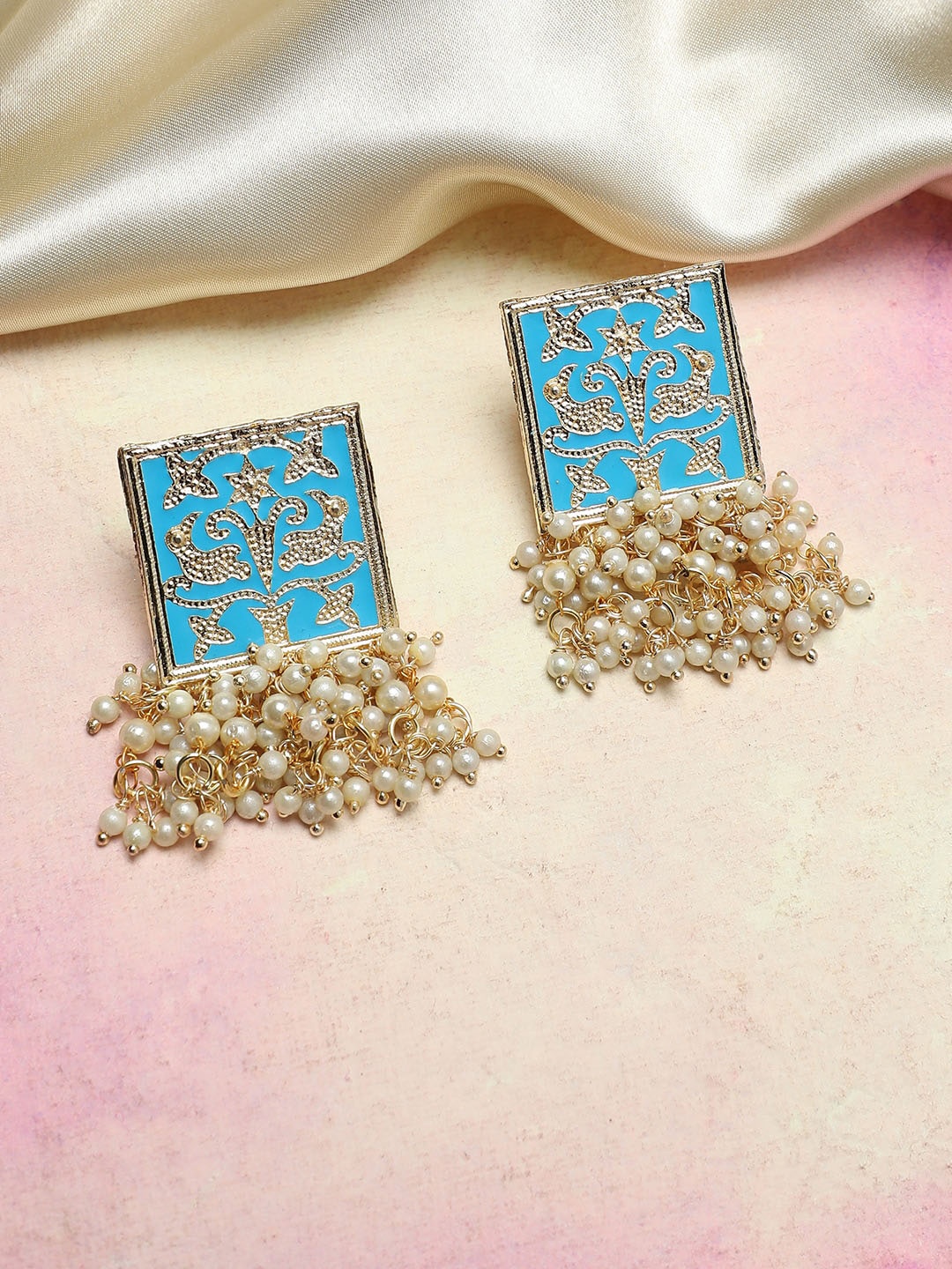 

Anouk Gold-Plated Meenakari Artificial Stones Studded Drop Earrings