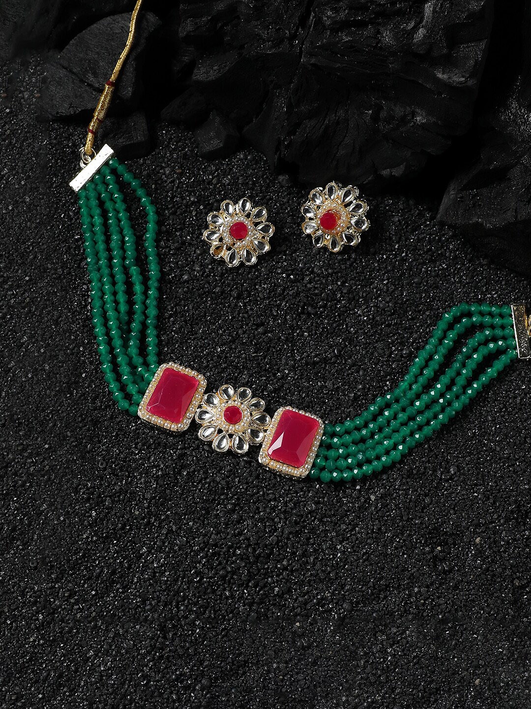 

Anouk Gold-Plated Stone-Studded & Beaded Jewellery Set