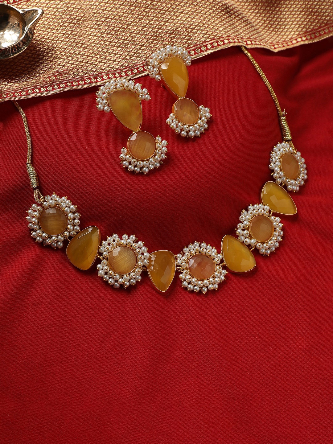 

Anouk Gold-Plated Stone-Studded & Pearl Beaded Jewellery Set