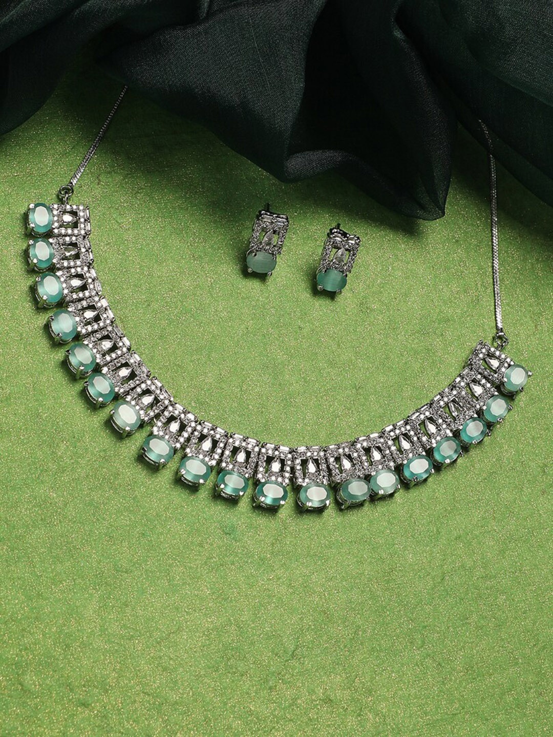 

Anouk Blue Silver-Plated AD-Studded Necklace & Earrings