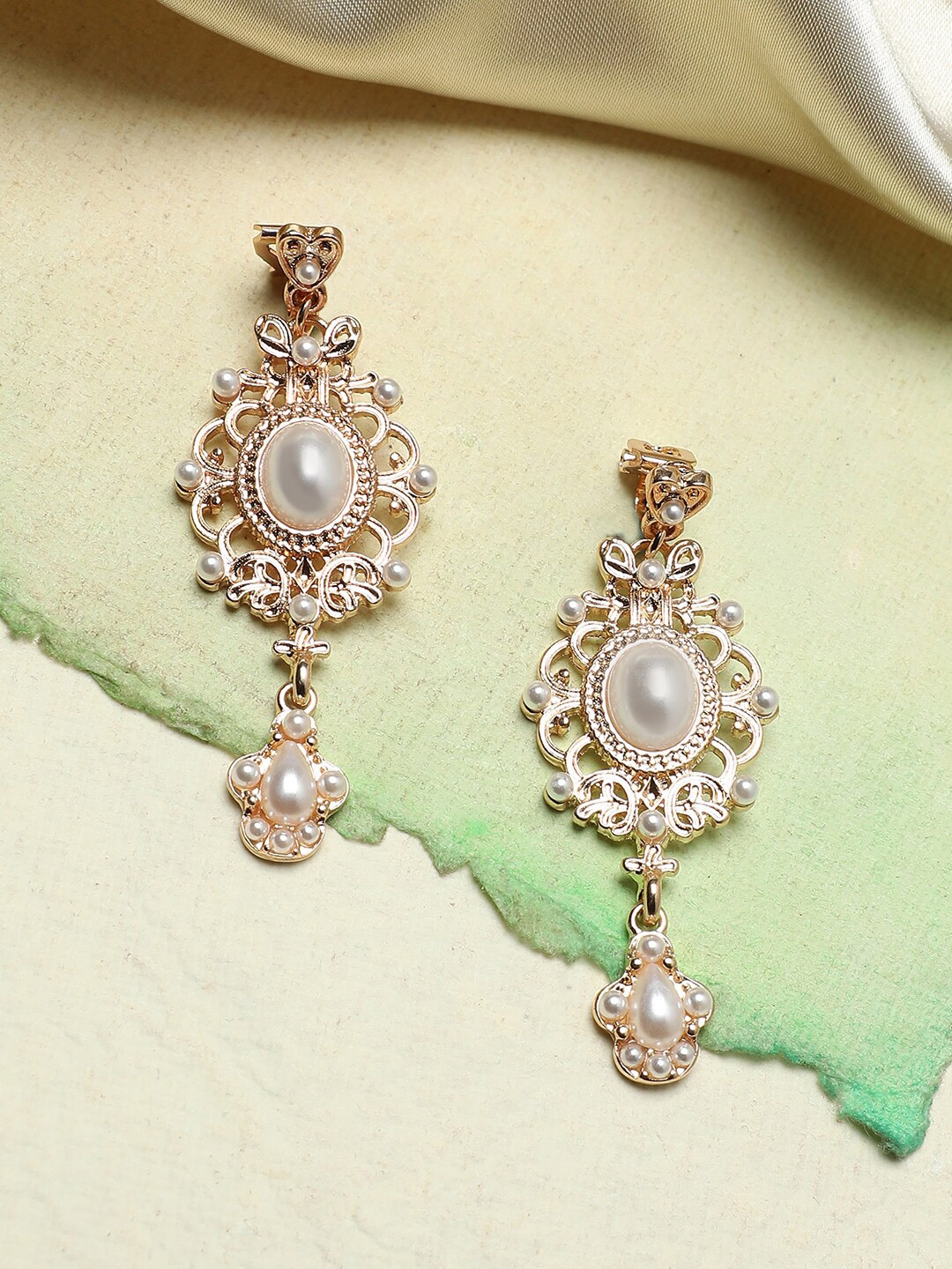 

Anouk Gold-Toned & White Gold-Plated Pearls Studded Contemporary Drop Earrings