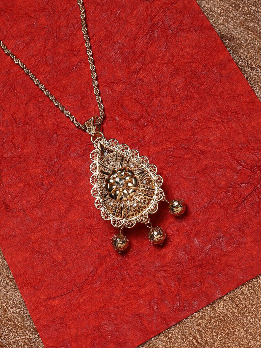 

Anouk Gold-Plated Artificial Stone Studded Pendant With Chain
