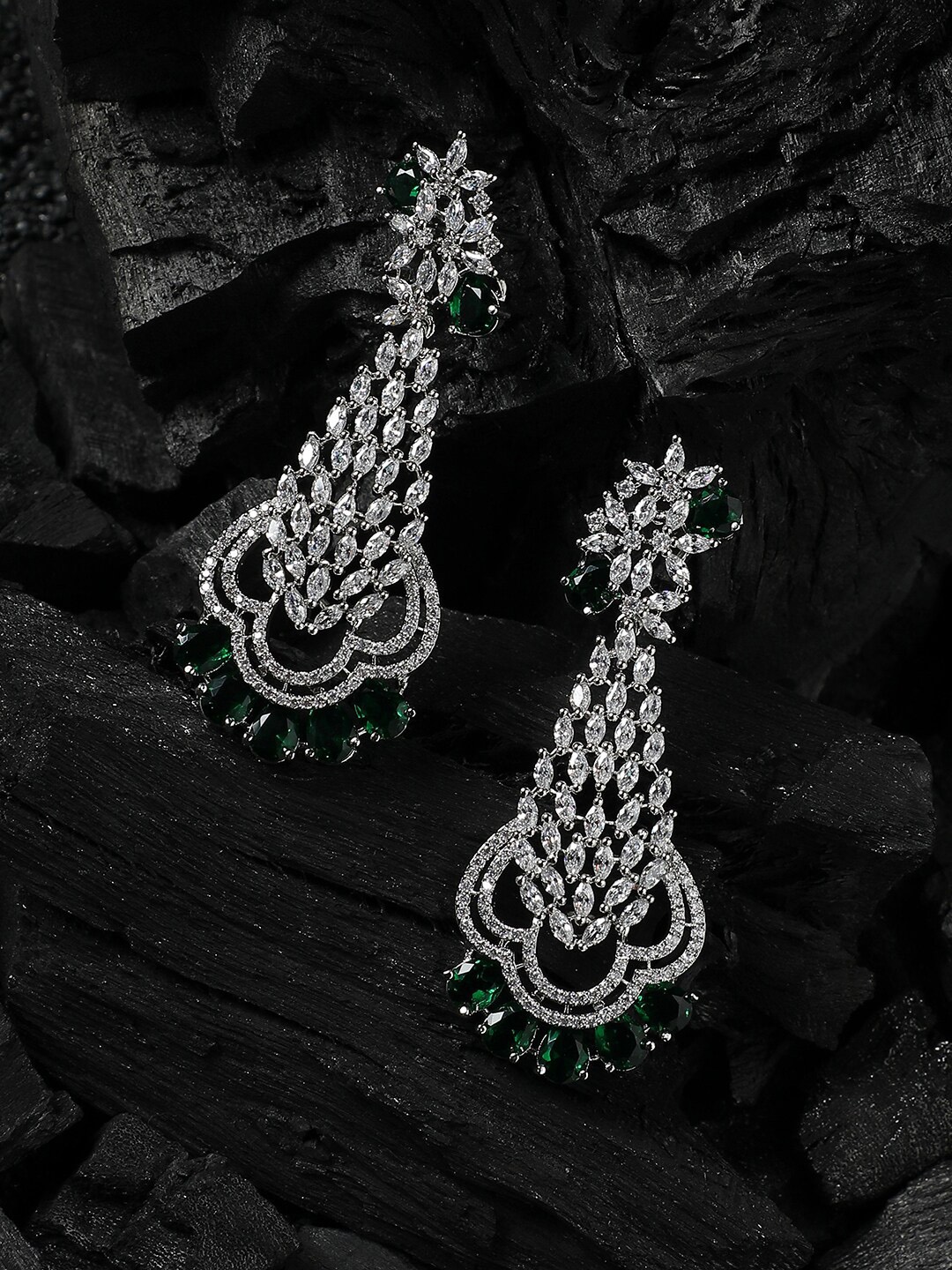 

Anouk Green Silver-Plated AD Studded Contemporary Drop Earrings