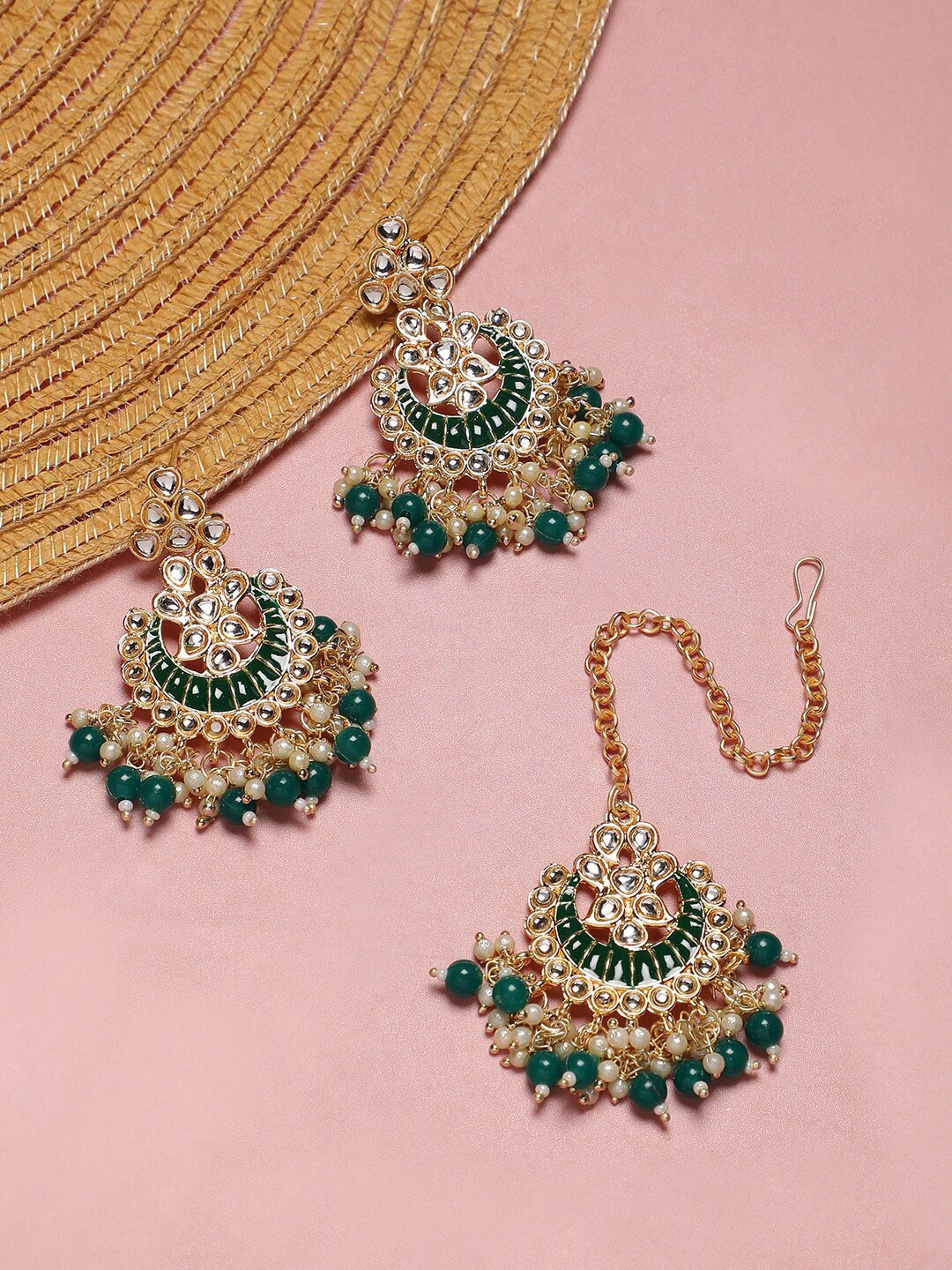 

Anouk Gold-Plated Stone-Studded & Beaded Jewellery Set