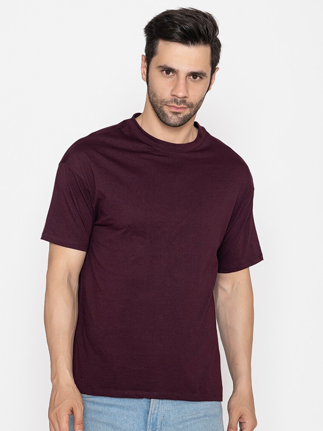 

TITTLI Drop-Shoulder Sleeves Pure Cotton Oversized Boxy T-shirt, Maroon