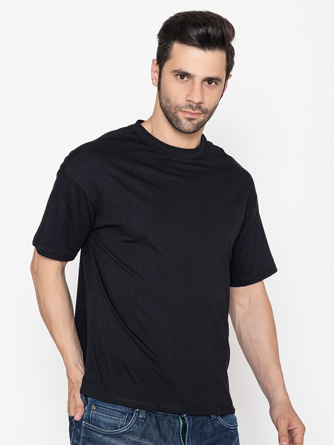 

TITTLI Drop-Shoulder Sleeves Pure Cotton Oversized T-shirt, Black