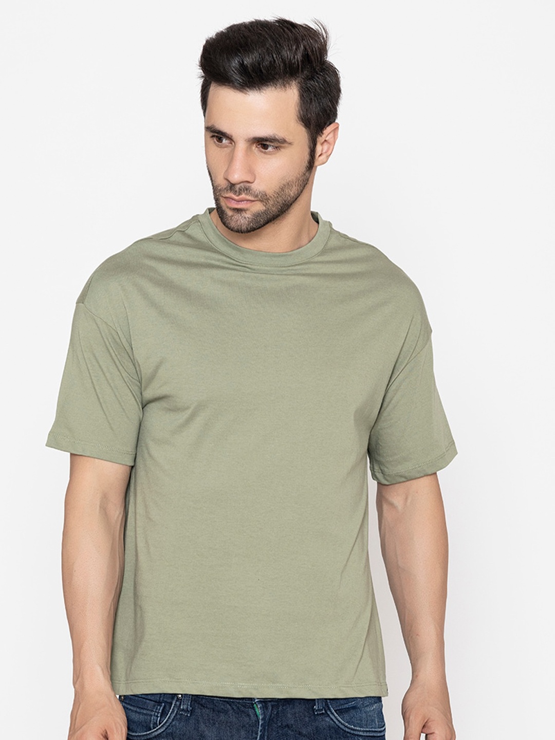 

TITTLI Oversized Drop-Shoulder Sleeves Pure Cotton T-shirt, Olive