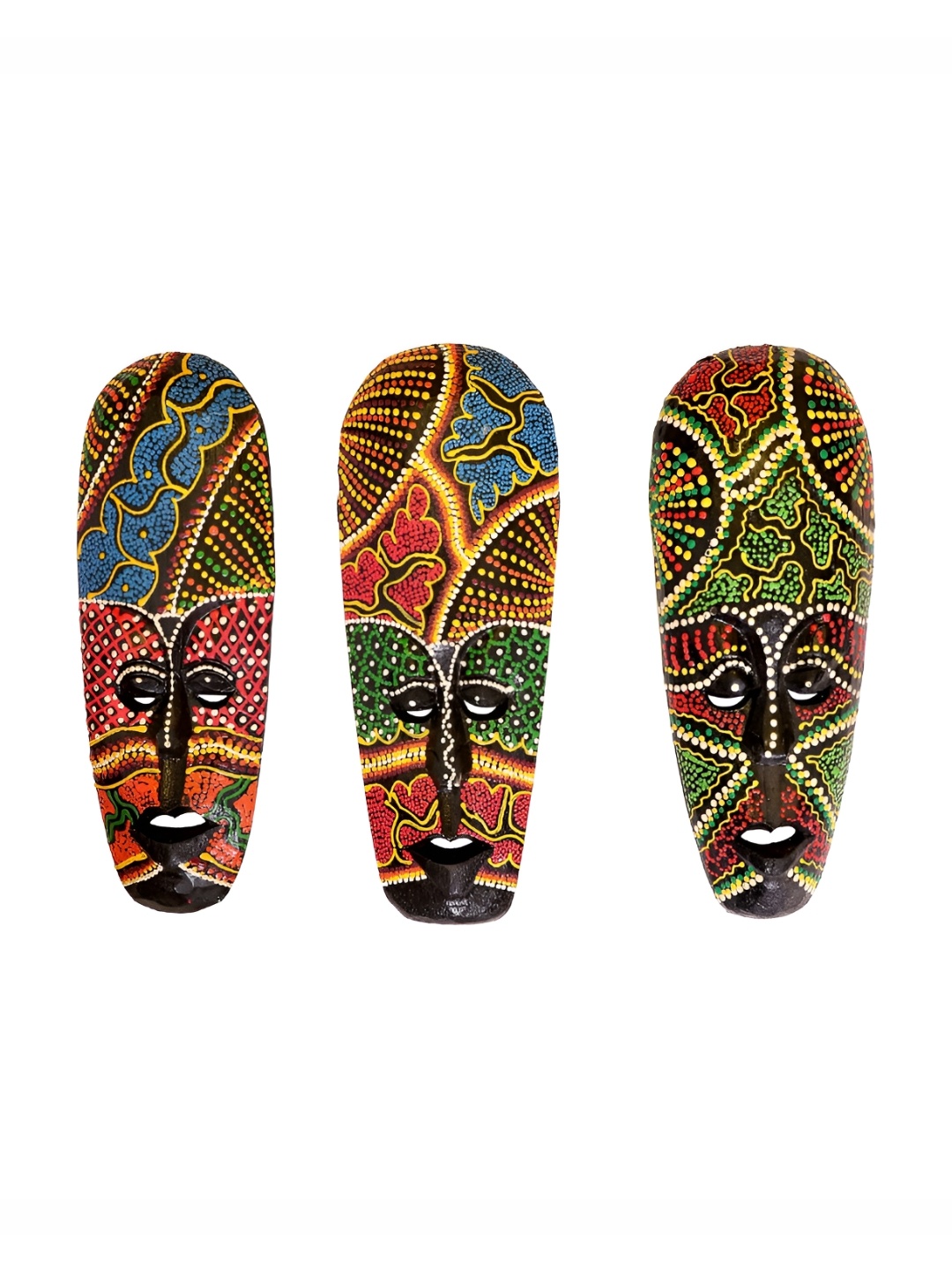 

Classical Youth Green & Yellow 3 Pcs Hand Painted Wooden Masks Wall Decor, Red