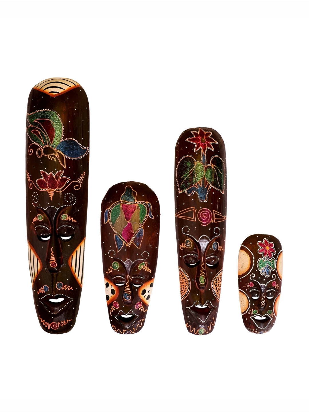 

Classical Youth Brown & Green 4 Pcs Hand Painted Wooden Masks Wall Decor