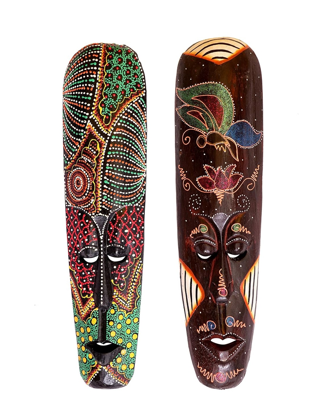 

Classical Youth 2 Pcs Brown & Green Hand Painted Wooden Mask Wall Decor