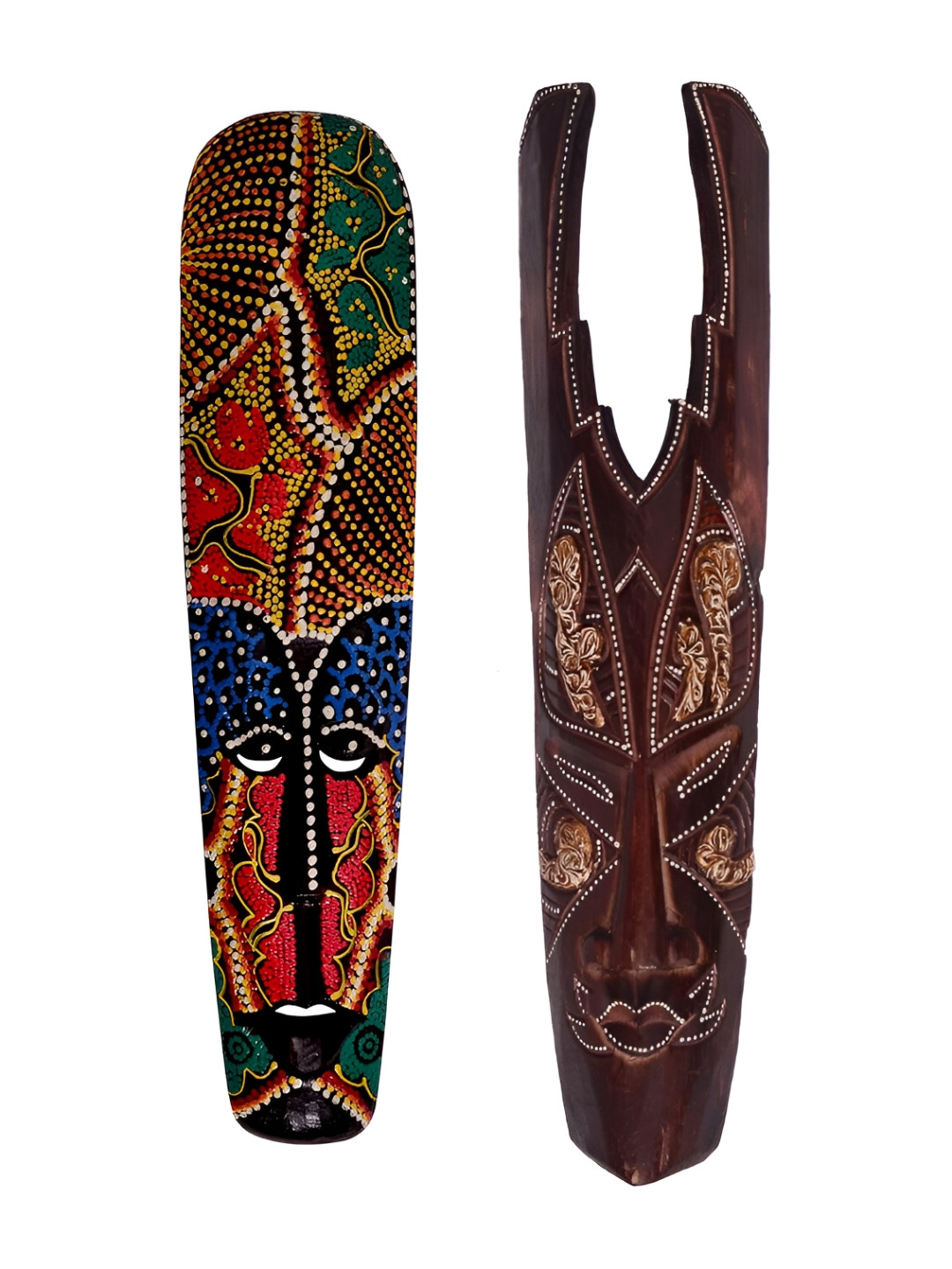 

Classical Youth 2 Pcs Brown & Green Hand Painted Wooden Mask Wall Decor