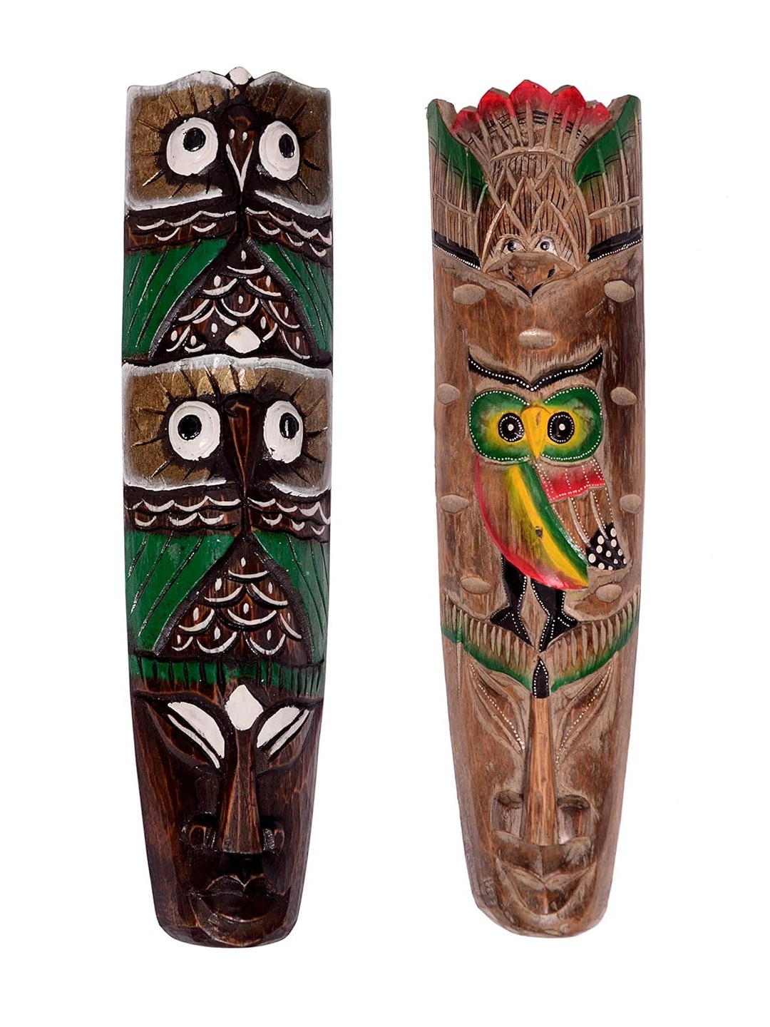 

Classical Youth 2 Pcs Hand Painted Wooden Mask Wall Decor, Brown