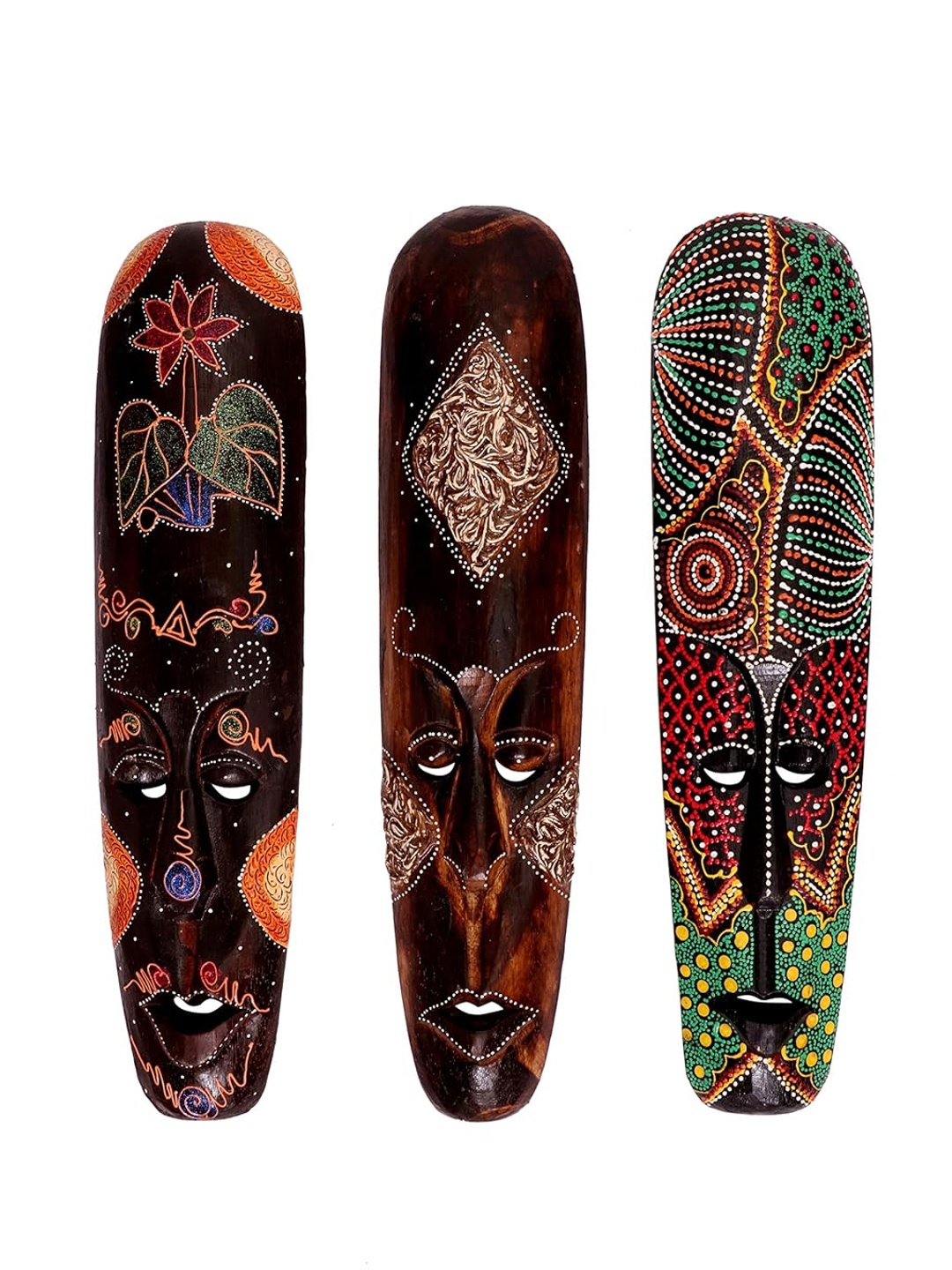 

Classical Youth Brown & Red 3 Pieces Painted Afro Egyptian Wooden Wall Decor Masks