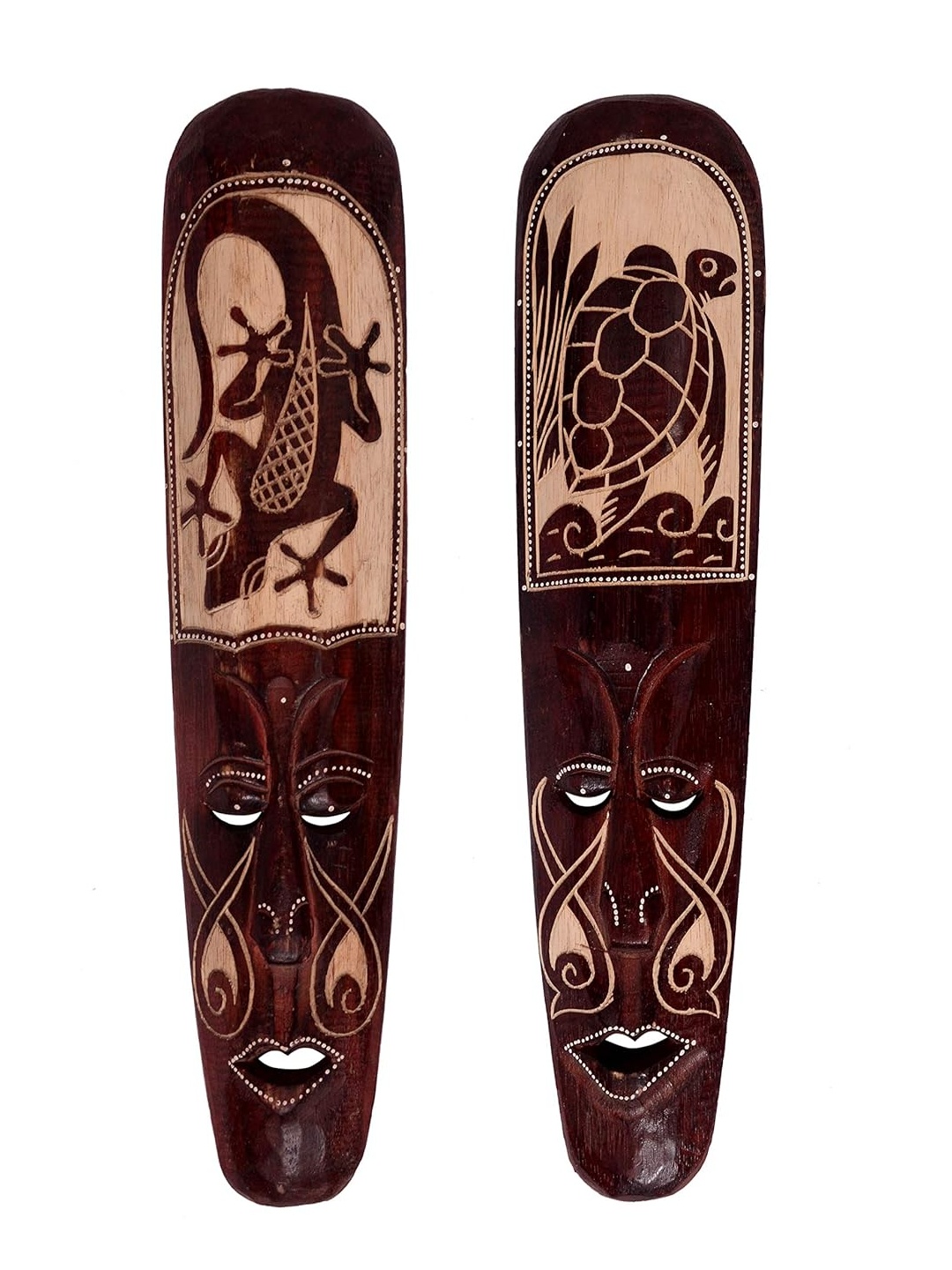 

Classical Youth Brown & Beige 2 Pieces Painted Afro Egyptian Wooden Wall Decor Masks