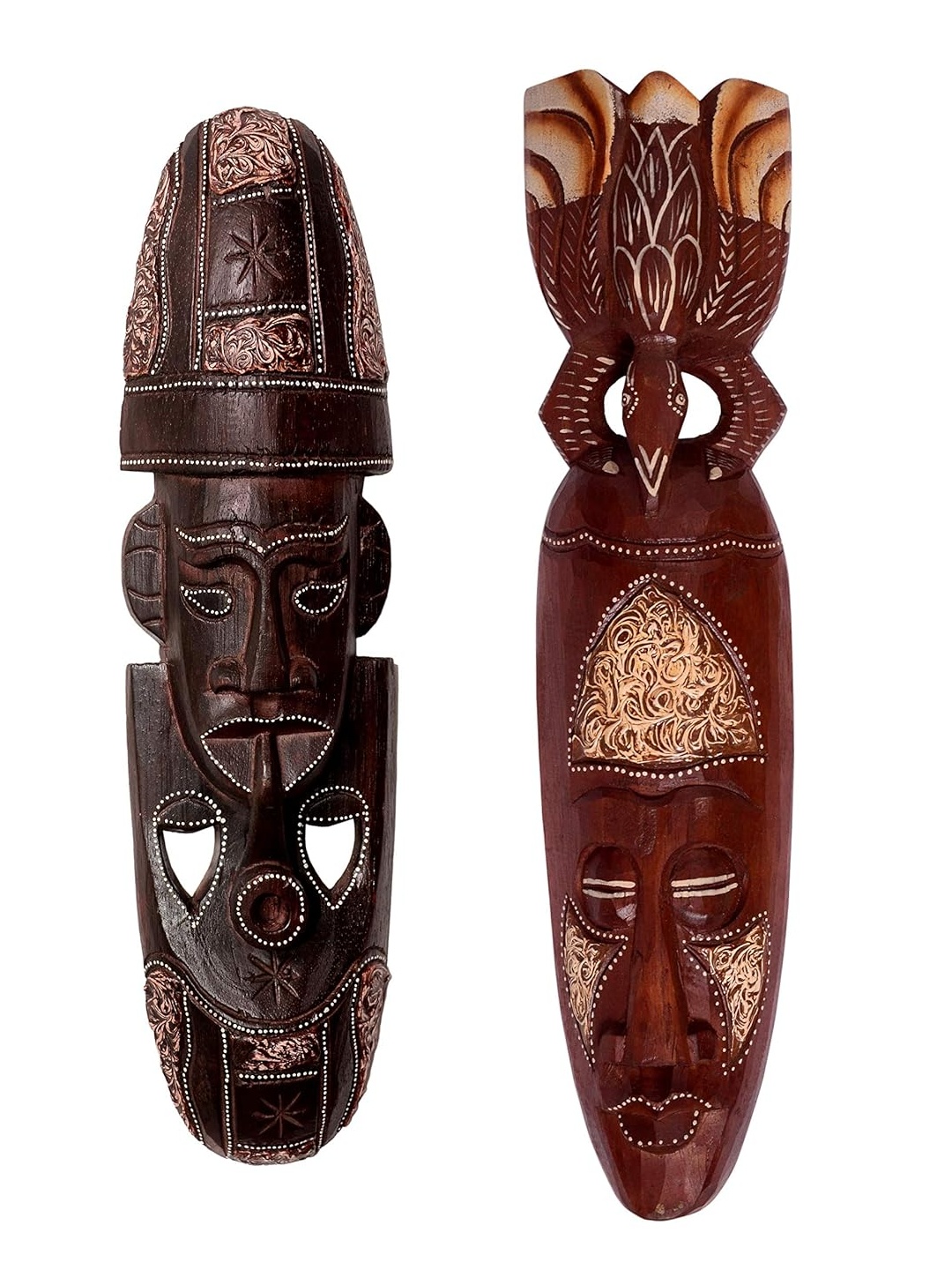 

Classical Youth Brown & Beige 2 Pieces Painted Afro Egyptian Wooden Wall Decor Masks