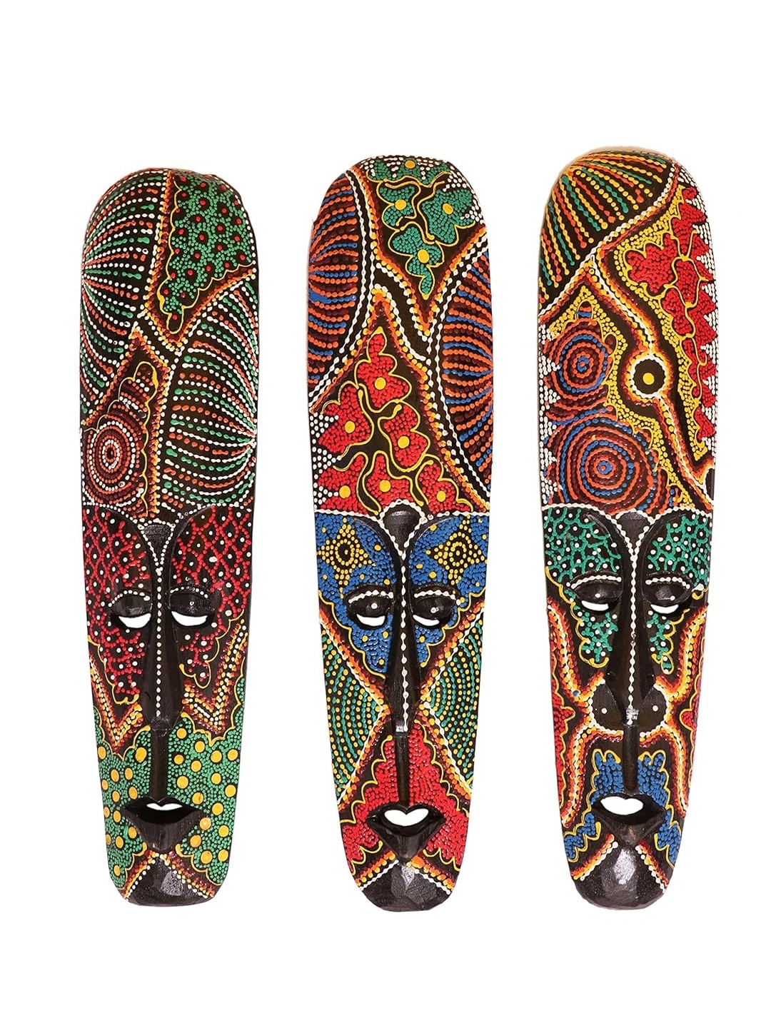 

Classical Youth Black & Red 3 Pieces Painted Afro Egyptian Wooden Wall Decor Masks