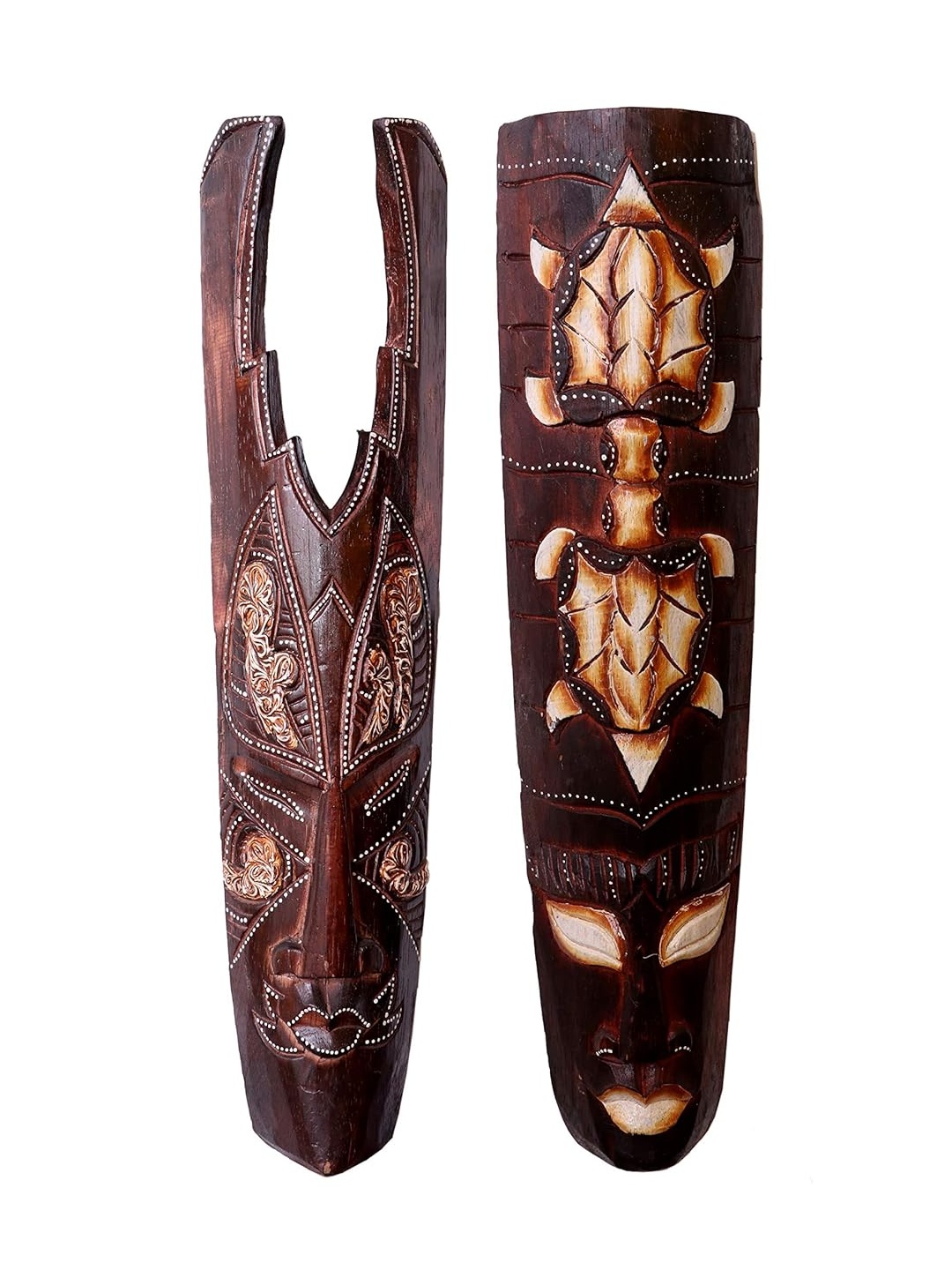 

Classical Youth Brown & Beige 2 Pieces Painted Afro Egyptian Wooden Wall Decor Masks