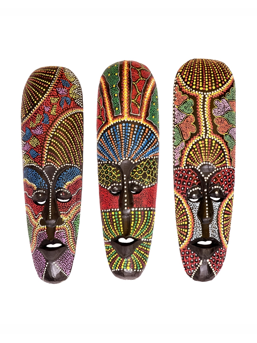 

Classical Youth Red & Blue 3 Pieces Painted Afro Egyptian Wooden Wall Decor Masks
