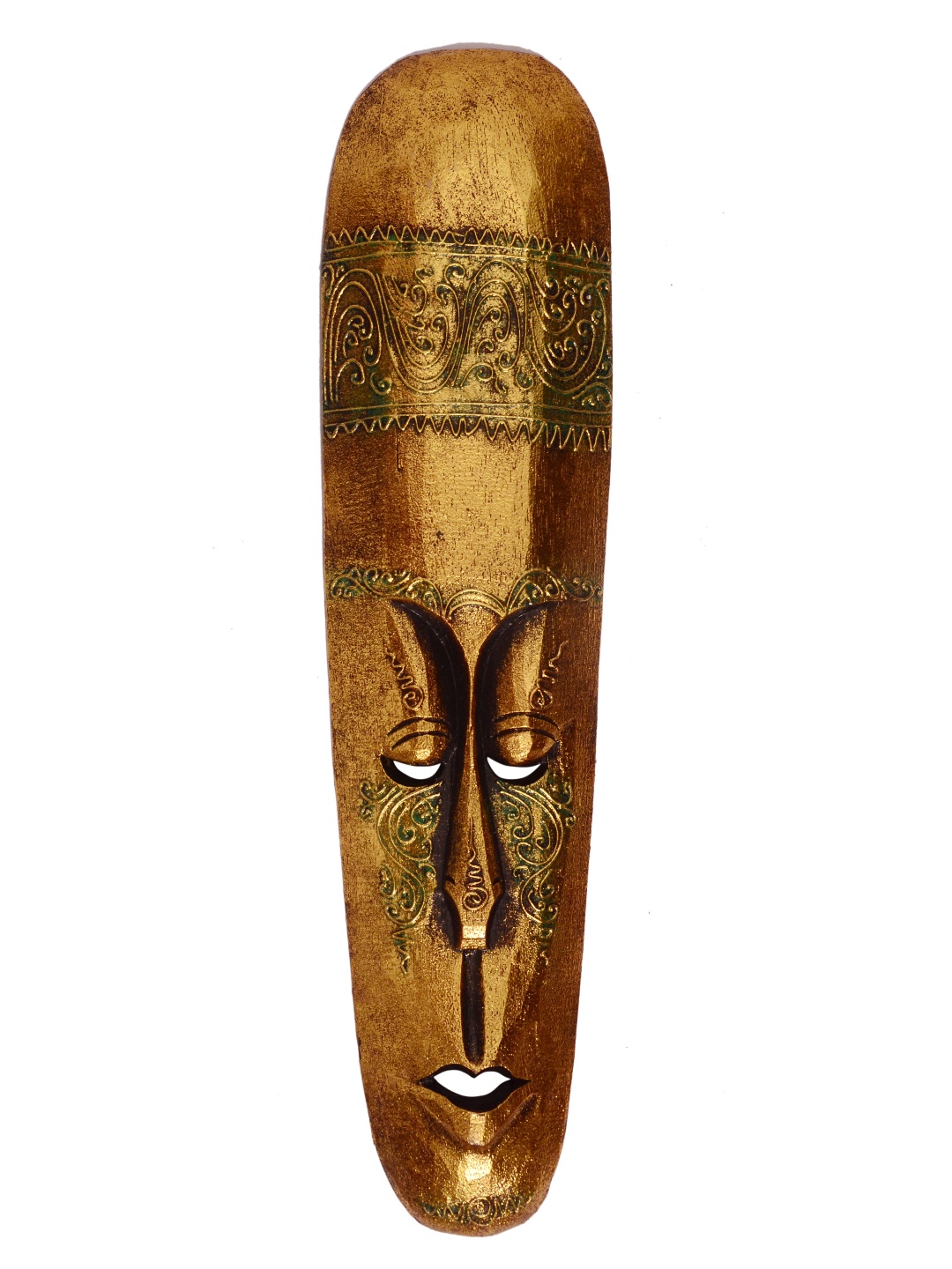 

Classical Youth Gold Toned Patterned Afro Egyptian Wooden Wall Decor Mask, Bronze