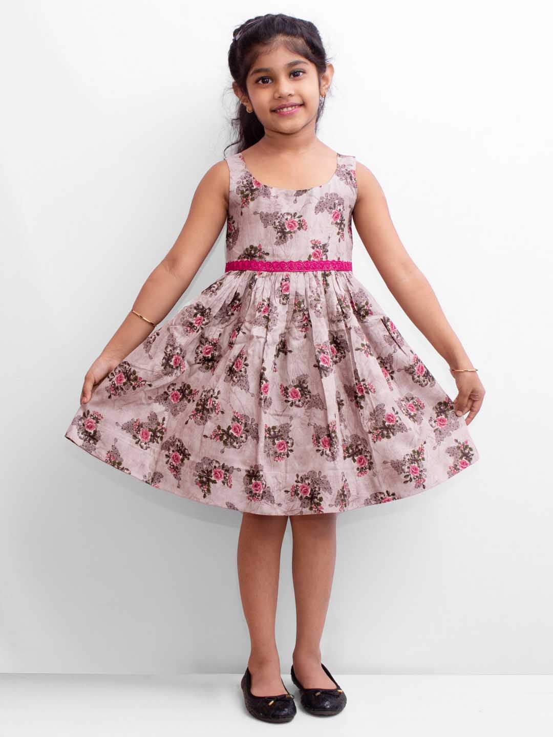 

BAESD Girls Floral Printed Cotton A-line Dress, Brown