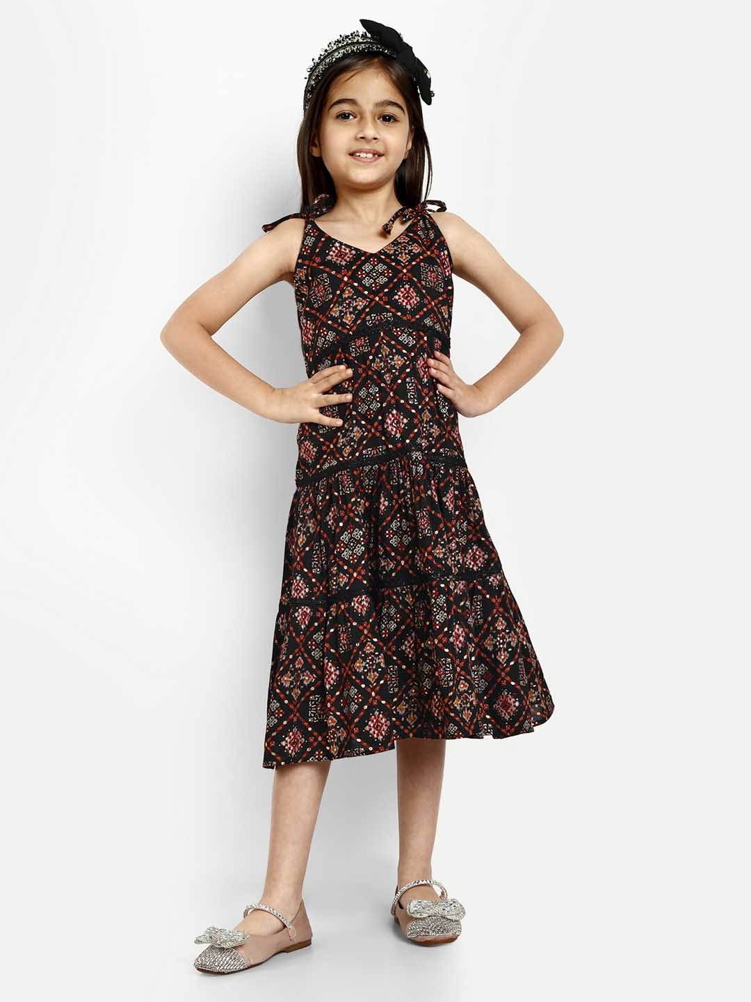 

BAESD Girls Floral Printed Cotton A-line Dress, Black