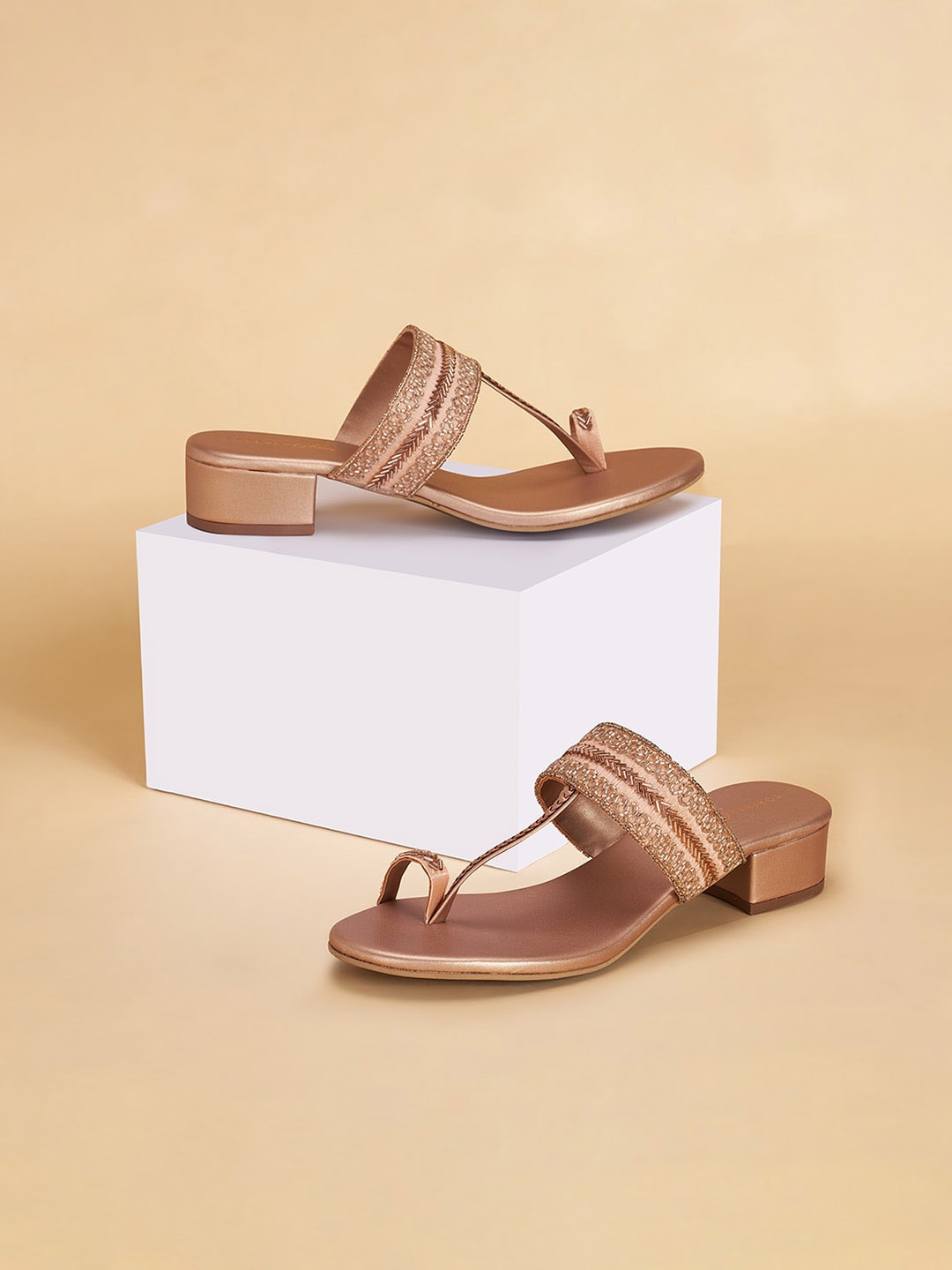 

Forever Glam by Pantaloons Embellished One Toe Block Heels, Rose gold